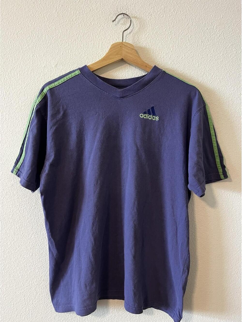 Vintage Adidas Embroidered Logo V-Neck Shirt Purple XL